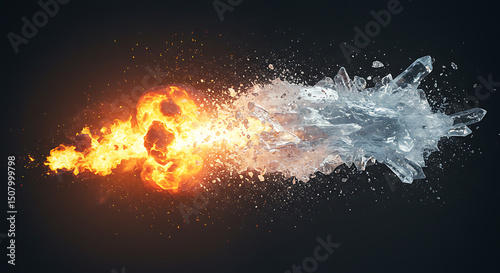 Fiery Inferno Colliding with Glacial Ice Abstract Digital Art of Opposing Forces