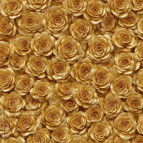 Wallpaper Mural seamless tile of Elegant floral pattern with fully bloomed beige and brown roses, ideal for romantic backgrounds, wallpaper, or decorative design projects. Generative by AI Torontodigital.ca