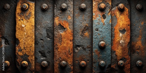 Close up of rusty metal plates with bolts and corrosion photo