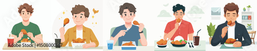 vector man eating fried chicken