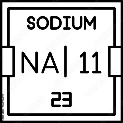 Sodium flat vector icon featuring atomic symbol and number, designed for chemistry education, periodic table charts, infographics, and science class visual resources