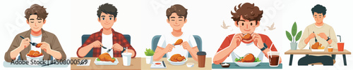 vector man eating fried chicken