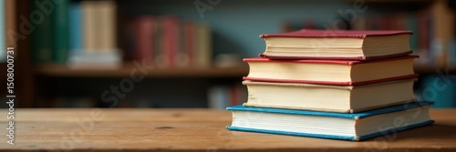 Neatly stacked textbooks and notebooks on a wooden desk, wood, homework, erasers