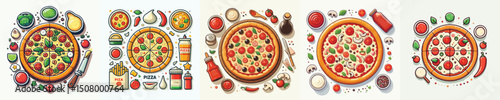 vector set of delicious pizza dishes