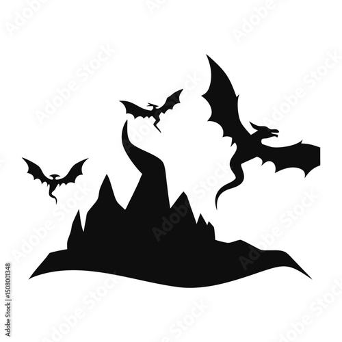 Dragon silhouette, Dragon head, dragon wings silhouette