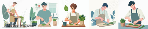 vector man cutting long beans