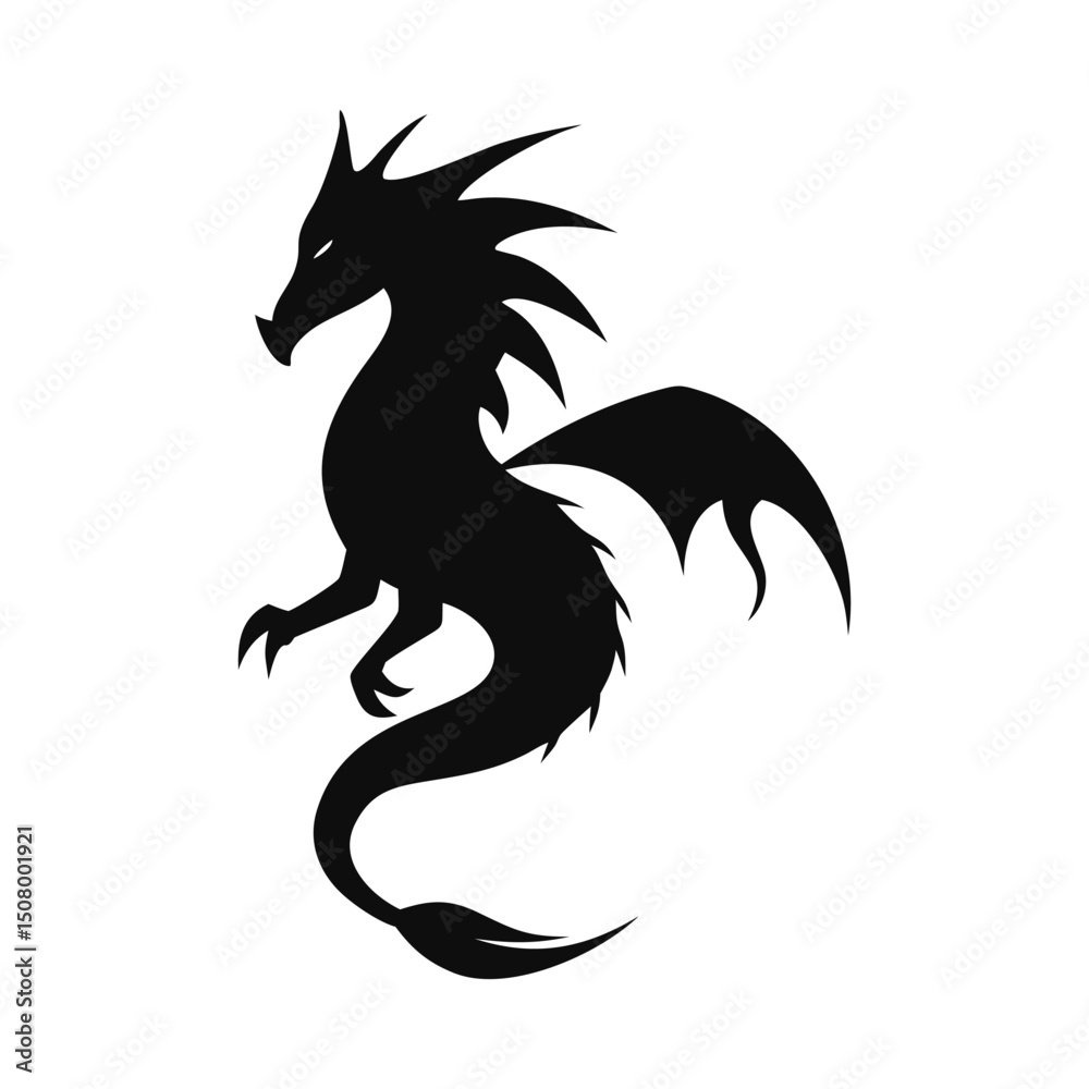 Fototapeta premium Dragon silhouette, Dragon head, dragon wings silhouette
