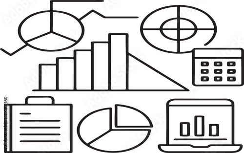 Business Analysis and Statistics Vector Illustration in Black and White