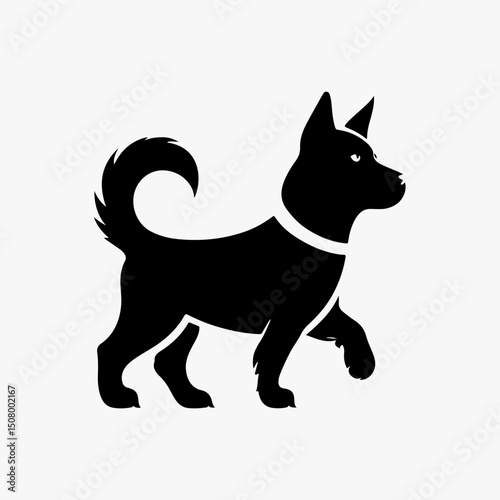 A single dog animal black and white silhouette vector illustration.