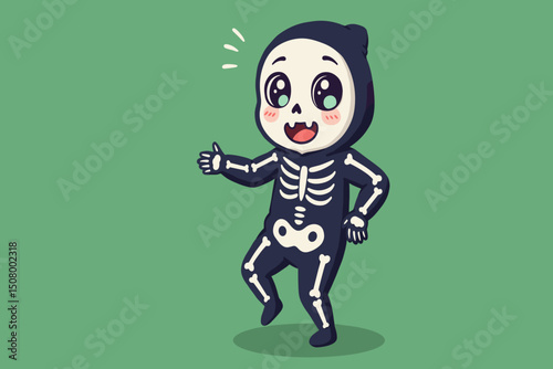 A child ghost wearing sunglasses doing a fun dance with bent knees and peace signs.