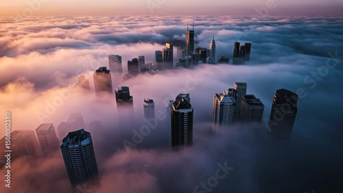 Time-lapse of fog rolling into a city skyline, creating a mysterious and atmospheric scene. Captured in sharp 4K, perfect for urban, weather, and moody themes.