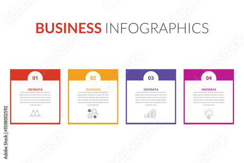 Business Infographics Visualizing a 4-Step Process, Vector Template for Strategy and Workflow Presentation