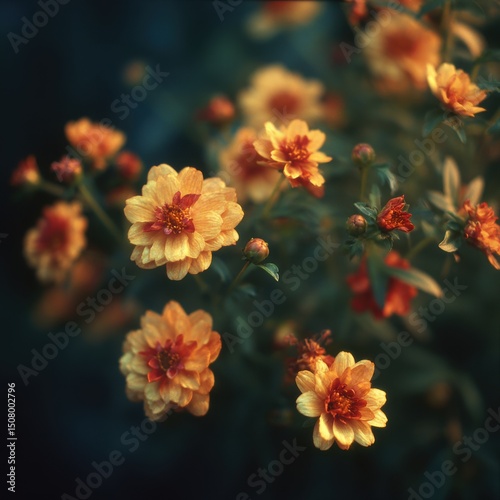 Miniature-style floral composition with golden gradients and selective focus, vibrant nature photography for product branding campaigns
