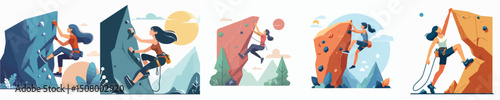 vector set of women rock climbing