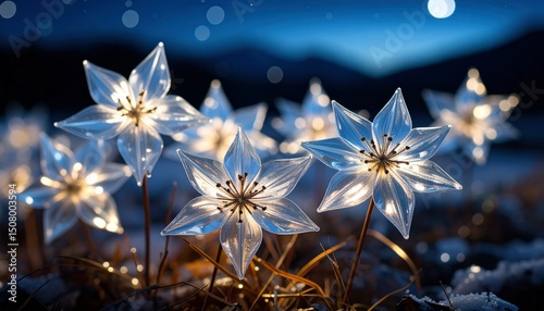 Enchanted Crystal Flowers Night Bloom in a Winter Wonderland
