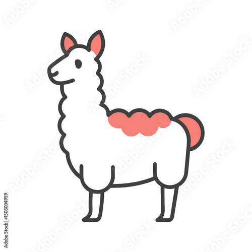 Adorable flat vector illustration of a smiling cartoon llama with pink spots