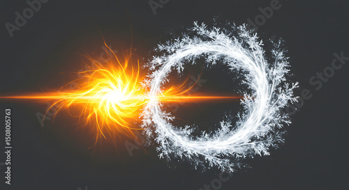 Fiery Sunburst and Icy Circular Design Abstract Energy Contrast