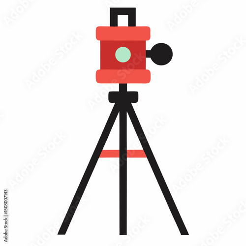 Camera with tripod flat vector for use in Camera Day marketing campaigns and presentations.

