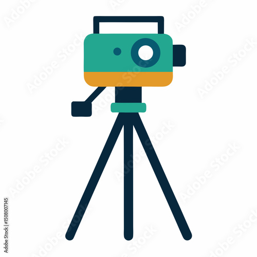Tripod vector illustration with DSLR camera. Ideal for World Photography Day art and visual storytelling.