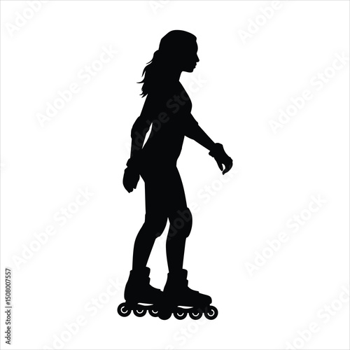 Silhouette of woman rollerblading outdoors