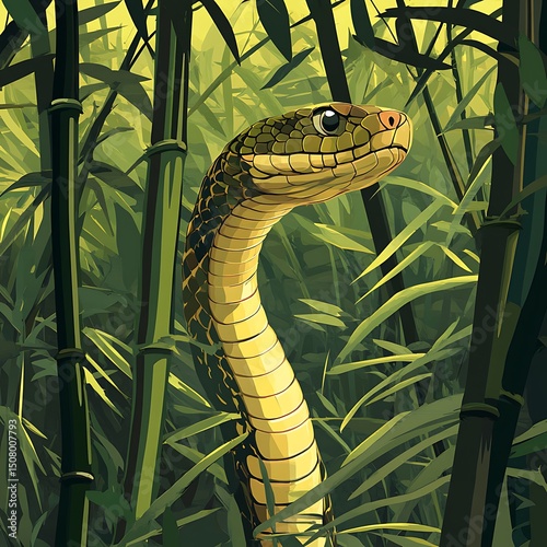 Snake concealed within a lush bamboo forest.