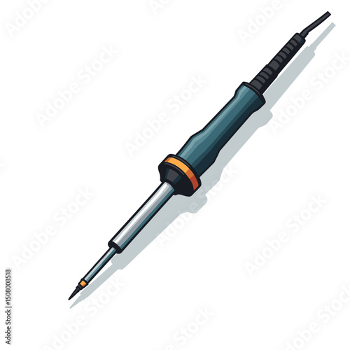 Illustration of a Soldering Iron with Blue Handle and Silver Tip for Electronics Work