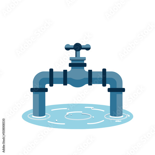 Blue Faucet with Water Illustration for Plumbing and Water Conservation Awareness