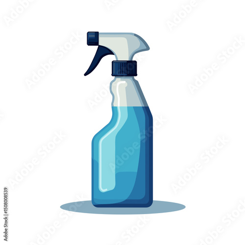 Illustration of a Blue Spray Bottle with Cleaning Solution for Household Use