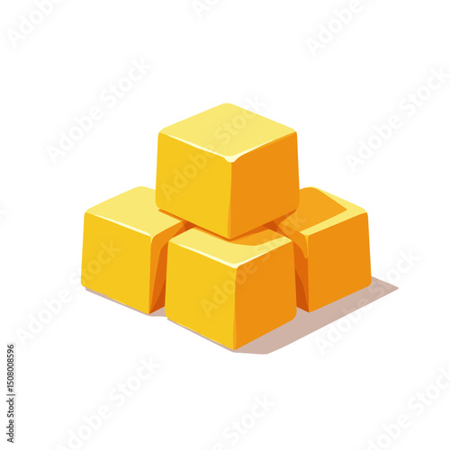 Isometric Illustration of Stacked Yellow Cubes with Soft Shadows on White Background