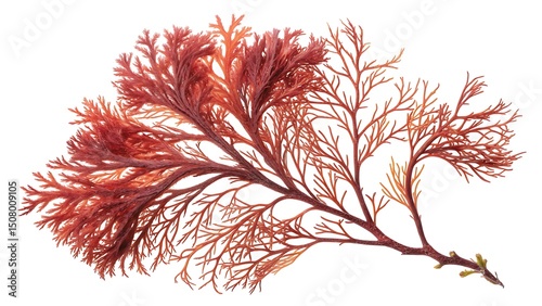 Elegant Red Seaweed Specimen Isolated on White Background for Scientific or Artistic Use