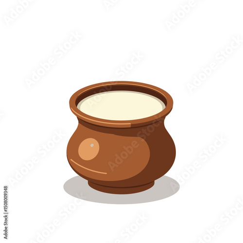 Traditional Yogurt in Clay Pot Illustration, Creamy Dairy Product for Healthy Eating