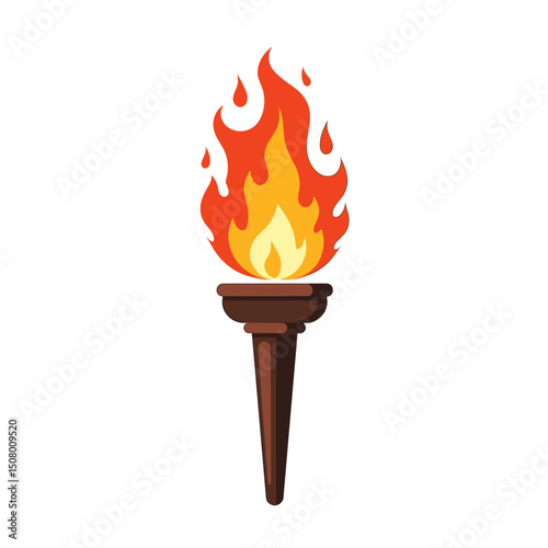 Cartoon Torch with Bright Orange and Yellow Flames Illustration, Symbol of Inspiration and Guidance