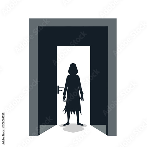 Silhouette of a Mysterious Figure Standing in a Dark Doorway, Creating an Eerie and Suspenseful Atmosphere