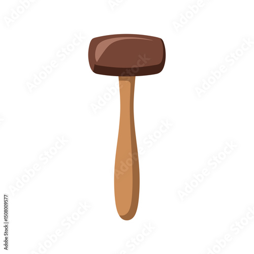 Illustration of a Brown Rubber Mallet with a Wooden Handle for Crafting and Construction