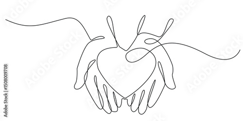 continuous line of open hands and love.single line drawing of hands carrying love.minimalist line art vector illustration