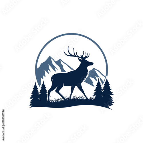 A minimalist deer iconic logo design Black and white illustration, deer head silhouette, majestic antlers, minimalist design, elegant profile, stylized wildlife art, sharp contrast, vector graphic