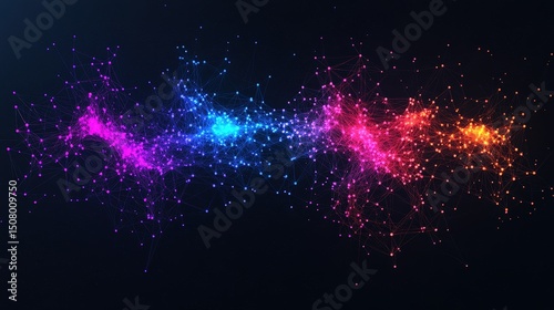 A vibrant, abstract network of colorful connected nodes and lines on a dark background, suggesting digital or scientific data visualization.