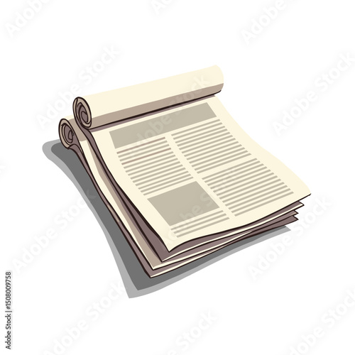 Illustration of a Folded Newspaper Stack with Headlines and Text Columns for Information and News Dissemination
