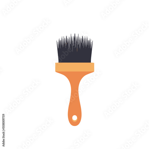 Illustration of a Paint Brush with Orange Handle and Black Bristles on a White Background