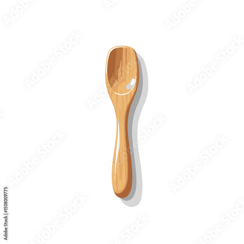 Wooden Spoon Illustration with Smooth Finish and Subtle Shadows, Kitchen Utensil for Cooking and Serving