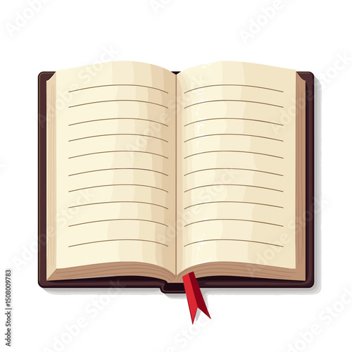 Open Book Illustration with Blank Pages and Red Bookmark, Ready for Writing or Reading