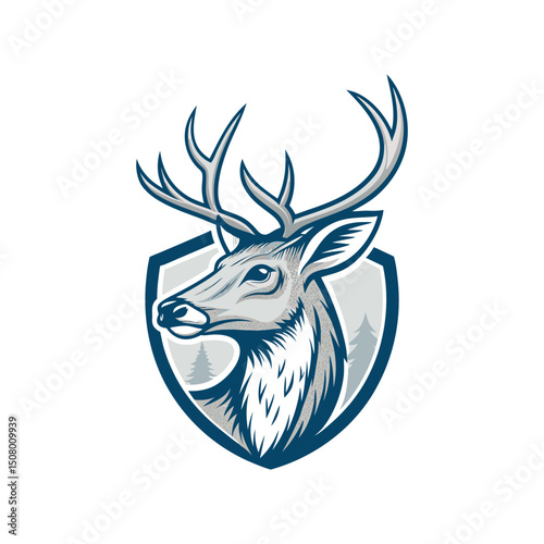 A minimalist deer iconic logo design Black and white illustration, deer head silhouette, majestic antlers, minimalist design, elegant profile, stylized wildlife art, sharp contrast, vector graphic