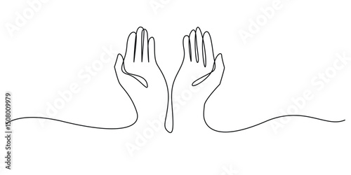 one continuous line two hands open upwards.single line drawing of praying hands gesture. concept for religious.minimalist line art vector illustration
