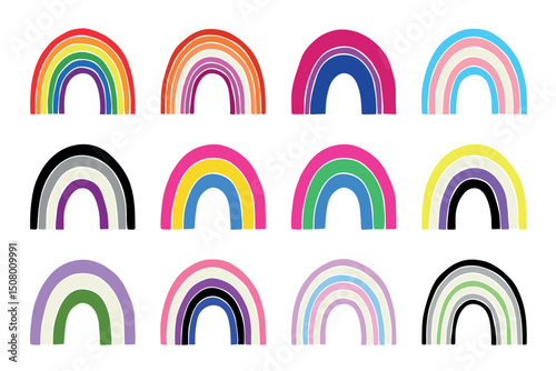 Set of colorful LGBTQ+ pride flag rainbows Gender equality and sexual identity pride flags collection LGBTQIA community pride month