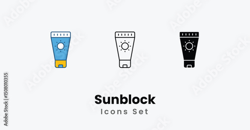 Sunblock Icons thin line and glyph vector icon stock illustration