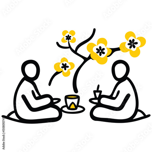 Coffee in the garden on a white background. Vector illustration