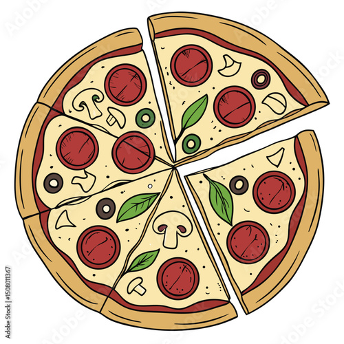 vector illustration of a pizza on white background