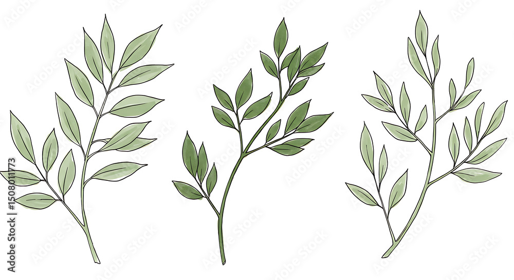 Naklejka premium Elegant Greenery Set Watercolor Botanical Illustrations of Leaves and Branches for Design
