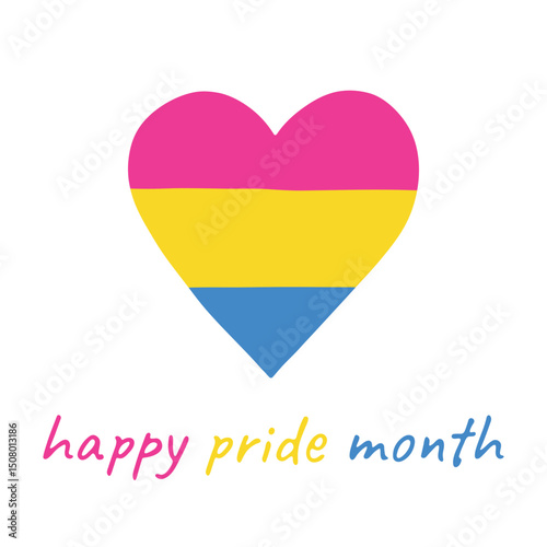 Colorful heart shape Pansexual pride flag Happy pride day LGBTQIA community Pride Month Vector hand drawn doodle for posters, stickers, logo, cards