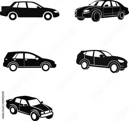 car silhouette set, car vector, symbol, icon, car from different side